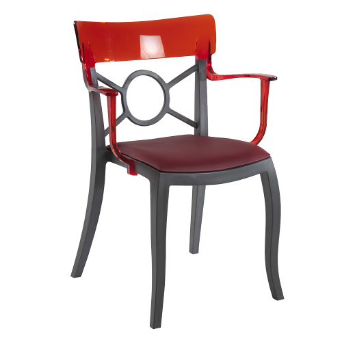  Sessel mit Sesselkissen Opera-K anthrazitgrau, transparent roter Oberteil kirschrotes Gewebe