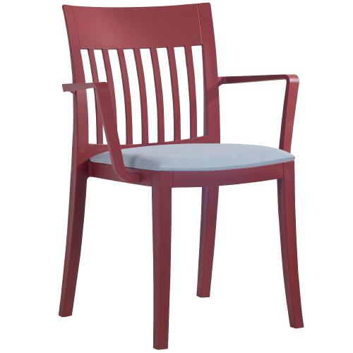 Sessel mit Sesselkissen Eden-K matt-hellrot Stamskin graues Gewebe