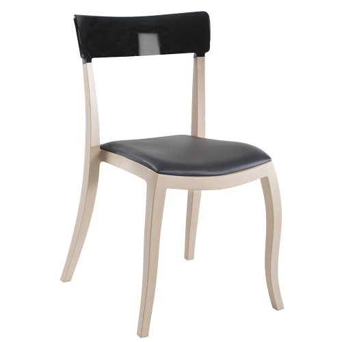 Stuhl mit Sitzkissen Hera-S beige, schwarzes Oberteil schwarzes Gewebe