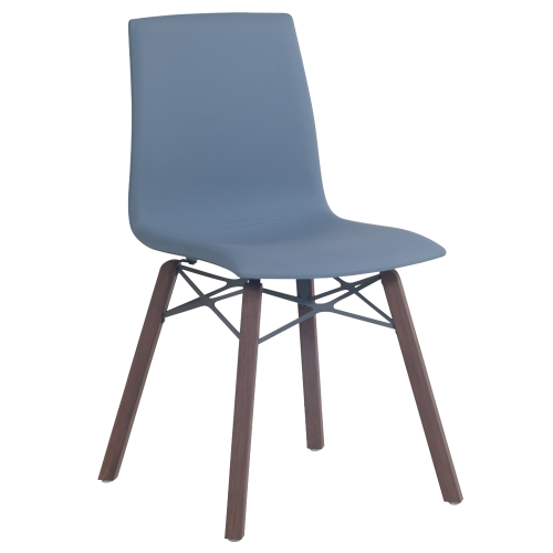 Stuhl Papatya X-TREME SD Wox IROKO, blaue Kunstlederplatte, Beine aus Irokoholz