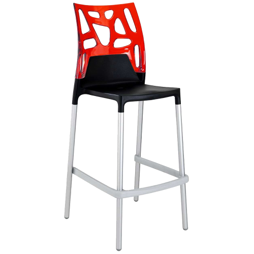 Papatya Ego-Rock Barhocker schwarzer Stuhlsitz, Oberteil transparent rot