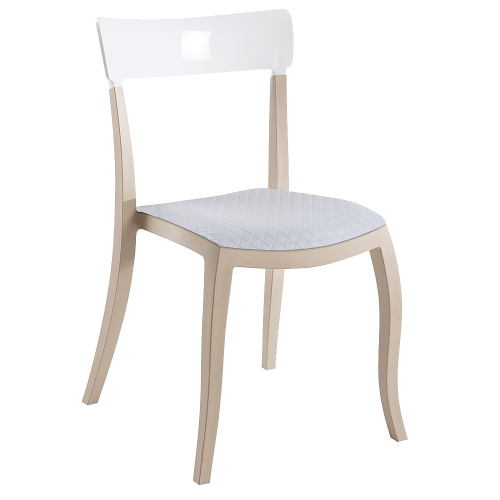 Stuhl mit Sitzkissen Hera-S beige, weißes Oberteil weißes Gewebe