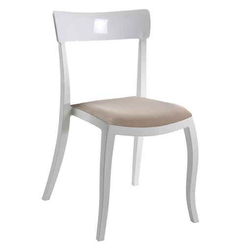 Stuhl mit Sitzkissen Hera-S weiß, weißes Oberteil beige Gewebe