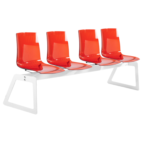 Bank Papatya X-Treme für 4 Sitzplätze ist transparent rot, die Beine sind weiß matt
