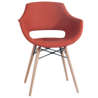 Sessel Papatya OPAL WOX KD, hellrote Kunstlederplatte, Buchenbeine, Naturlack