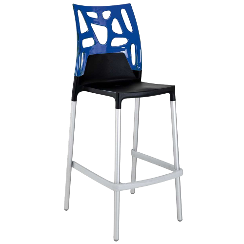 Papatya Ego-Rock Barhocker schwarzer Stuhlsitz, Oberteil transparent Blau
