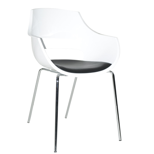 Sessel mit Sesselkissen Opal weiß, chromierte Sesselbeine schwarzes Gewebe