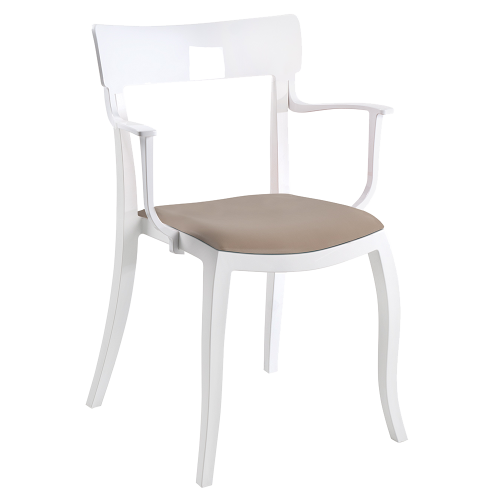 Sessel mit Sesselkissen Hera-K weiß, weißes Oberteil beige Gewebe