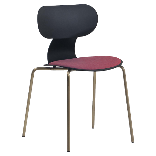 Stuhl Mit Weichem Kissen Yugo-S Soft Weicher Schwarzer Weinroter Stoff, Pinselfarbe Beine