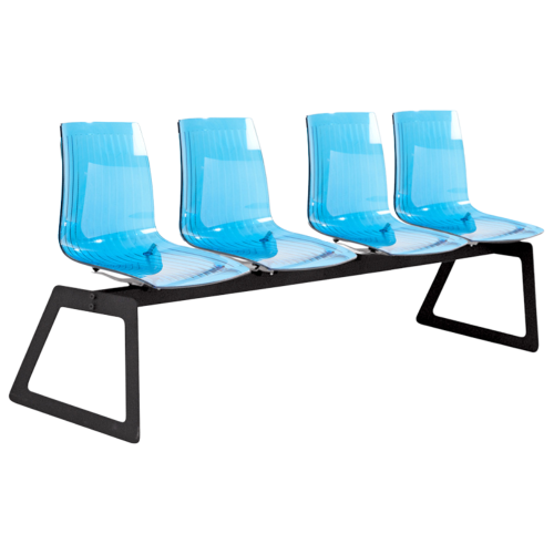 Bank Papatya X-Treme für 4 Sitzplätze ist transparent blau, die Beine sind mattschwarz