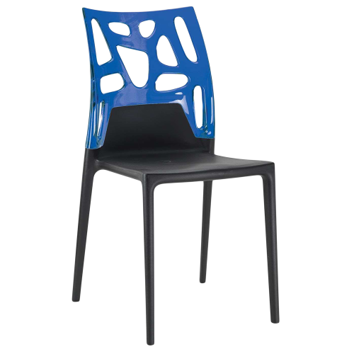 Papatya Ego-Rock Stuhl schwarzer Stuhlsitz, Oberteil transparent Blau