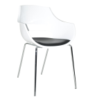 Sessel mit Sesselkissen Opal weiß, chromierte Sesselbeine schwarzes Gewebe