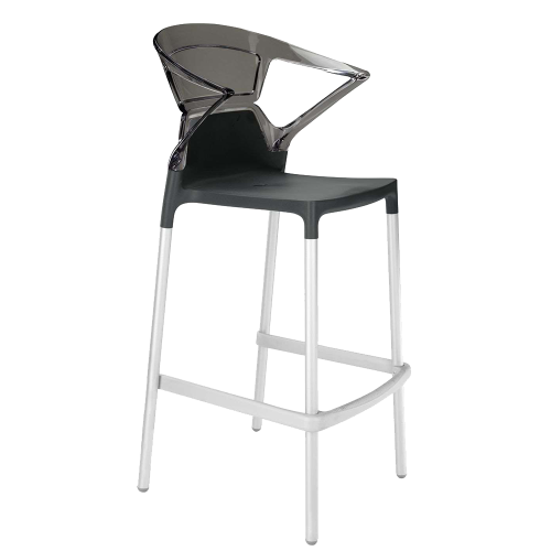 Papatya Ego-K Barhocker schwarzer Stuhlsitz, Oberteil transparent grau