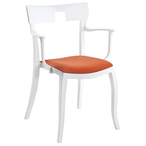 Sessel mit Sesselkissen Hera-K weiß, weißes Oberteil oranges Gewebe