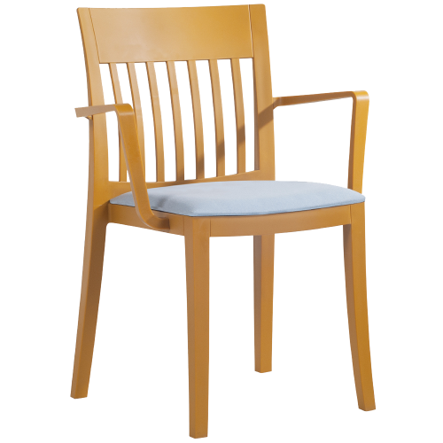 Sessel mit Sesselkissen Eden-K dunkelgelb Stamskin graues Gewebe