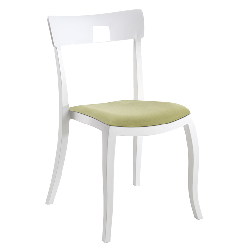Stuhl mit Sitzkissen Hera-S weiß, weißes Oberteil grünes Gewebe