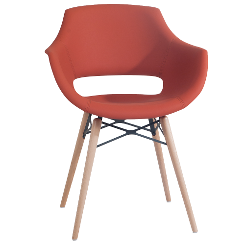 Sessel Papatya OPAL WOX KD, hellrote Kunstlederplatte, Buchenbeine, Naturlack