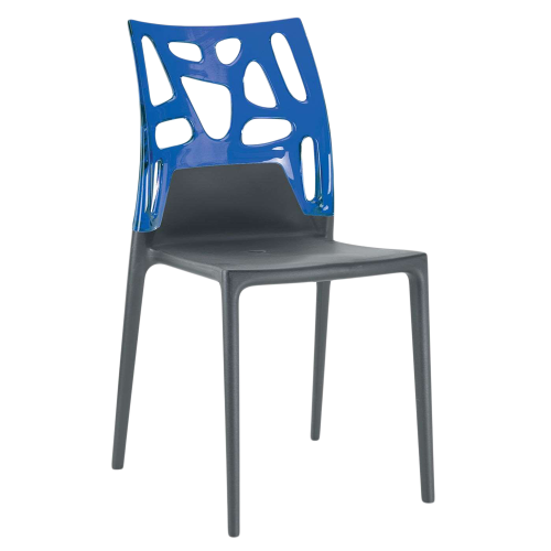Papatya Ego-Rock Stuhl anthrazitgrau Stuhlsitz, Oberteil transparent Blau
