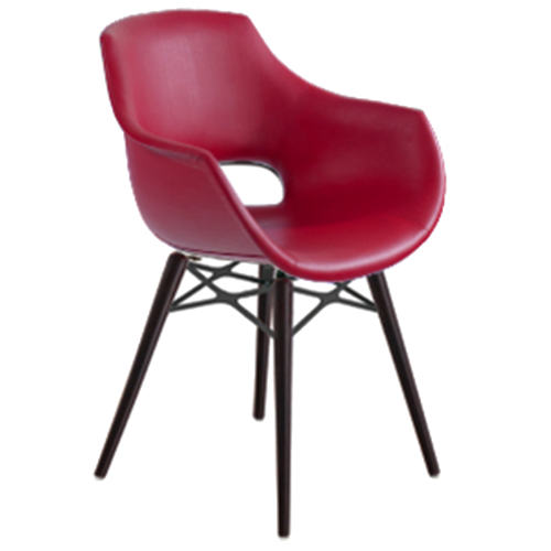 Sessel Papatya OPAL WOX KD , dunkelrote Kunstlederplatte, Beine in Buche Wenge lackiert