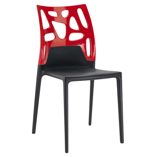 Papatya Ego-Rock Stuhl schwarzer Stuhlsitz, Oberteil rot