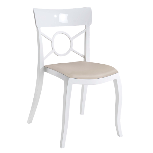  Stuhl mit Sitzkissen Opera-S weiß, weißes Oberteil beige Gewebe