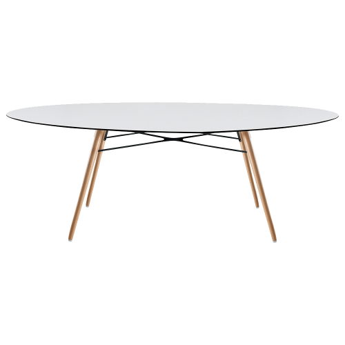 Tisch Papatya Wox 200x120x75 Gestell Buche natur lackiert, Tischplatte weiß 1050M