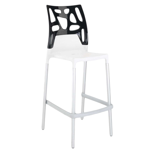 Papatya Ego-Rock Barhocker weißer Stuhlsitz, Oberteil Schwarz 