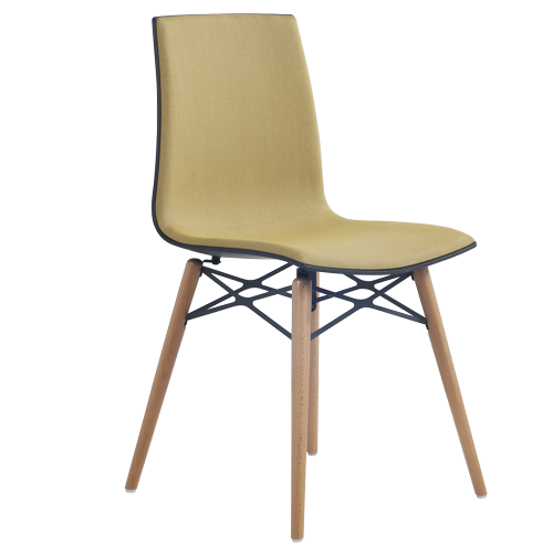 Stuhl mit weichem Kissen Papatya X-Treme S Wox Pro Soft anthrazit Stoff gelb, Beine Buche natur lackiert