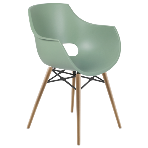 Stuhl Papatya Opal Wox Pro aus grünem Resedaholz, Beine aus Buchenholz