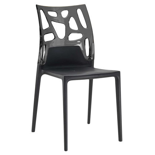 Papatya Ego-Rock Stuhl schwarzer Stuhlsitz, Oberteil transparent grau