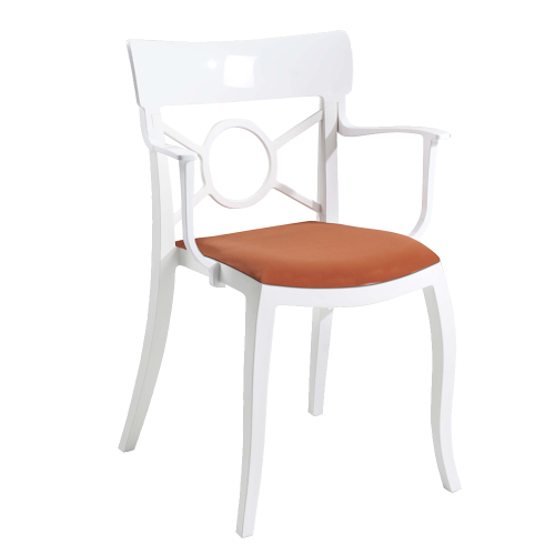 Sessel mit Sesselkissen Opera-K weiß, weißes Oberteil oranges Gewebe