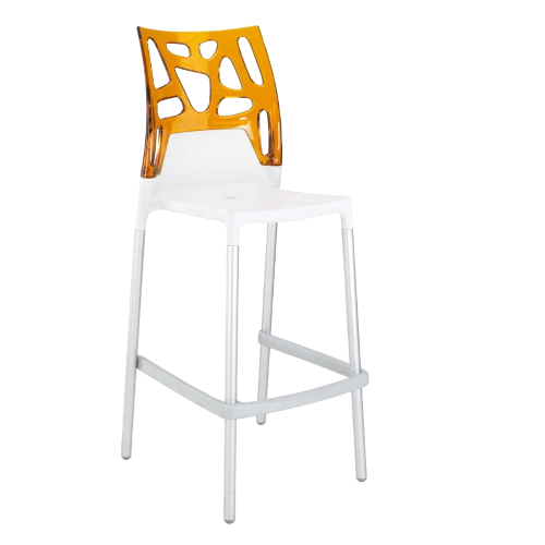 Papatya Ego-Rock Barhocker weißer Stuhlsitz, Oberteil transparent orange