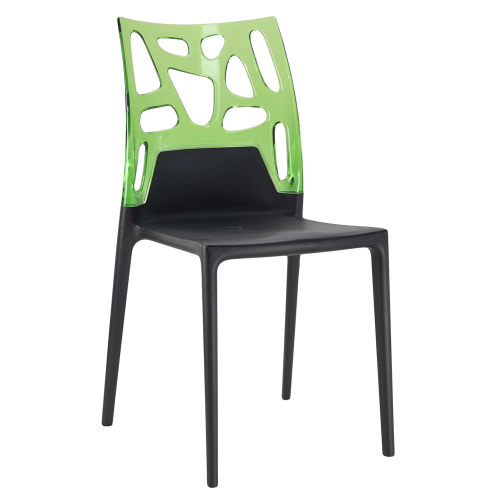 Papatya Ego-Rock Stuhl schwarzer Stuhlsitz, Oberteil transparent grün