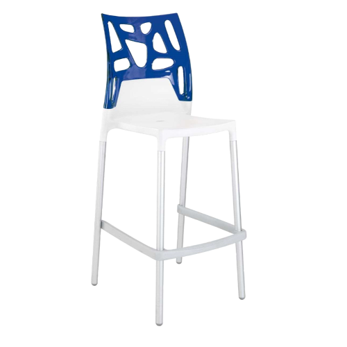 Papatya Ego-Rock Barhocker weißer Stuhlsitz, Oberteil transparent Blau