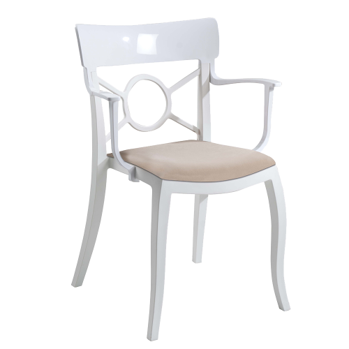  Sessel mit Sesselkissen Opera-K weiß, weißes Oberteil beige Gewebe
