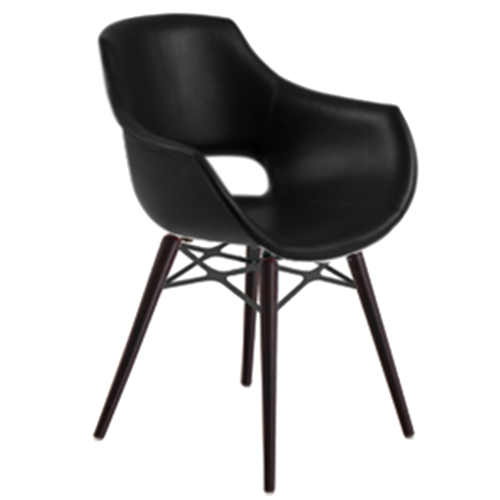 Sessel Papatya OPAL WOX KD Platte Kunstleder schwarz (Genetik 901), Beine Buche Wenge lackiert