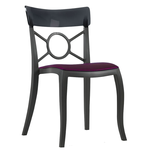 Stuhl mit Sitzkissen Opera-S anthrazitgrau, transparentes Oberteil lilas Gewebe