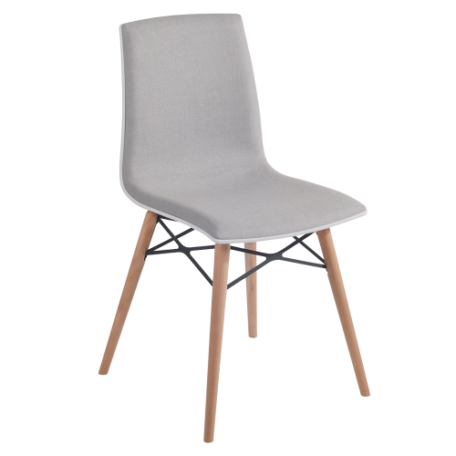 Stuhl mit weichem Kissen Papatya X-Treme S Wox Pro Soft weißer Stoff hellgrau, Beine Buche natur lackiert