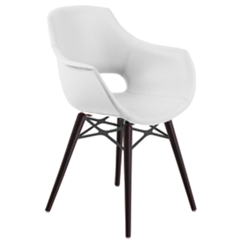 Sessel Papatya OPAL WOX KD, Platte aus weißem Kunstleder, Beine aus Buche Wenge lackiert