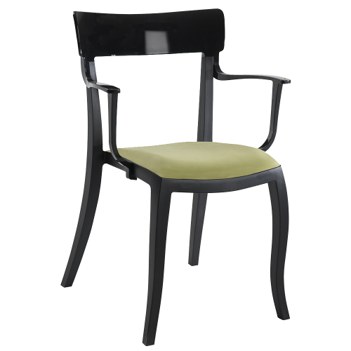 Sessel mit Sesselkissen Hera-K schwarz, schwarzes Oberteil grünes Gewebe