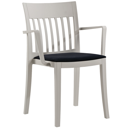 Sessel mit Sesselkissen Eden-K hellgrau Stamskin schwarzes Gewebe 002