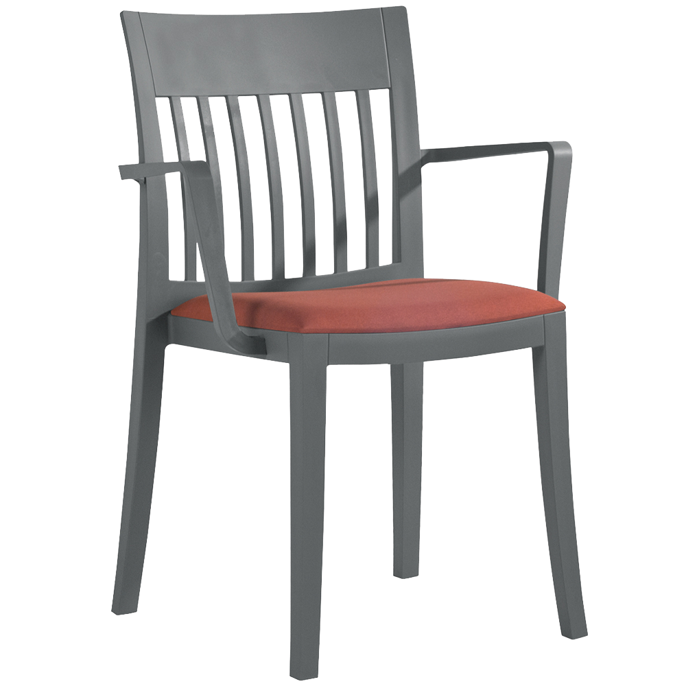 Sessel mit Sesselkissen Eden-K anthrazitgrau Stamskin Gewebe karminrot F4340-07479