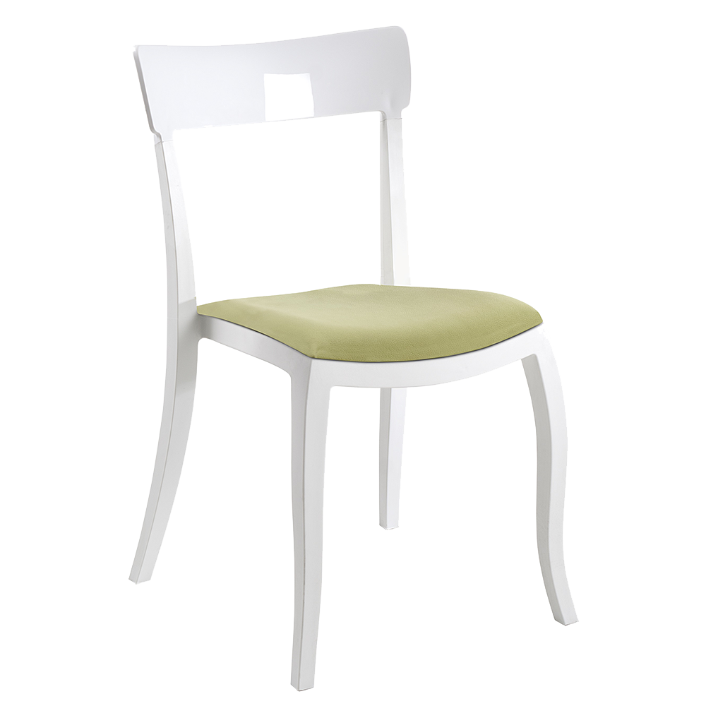 Stuhl mit Sitzkissen Hera-S weiß, weißes Oberteil grünes Gewebe