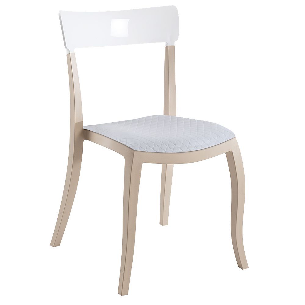 Stuhl mit Sitzkissen Hera-S beige, weißes Oberteil weißes Gewebe