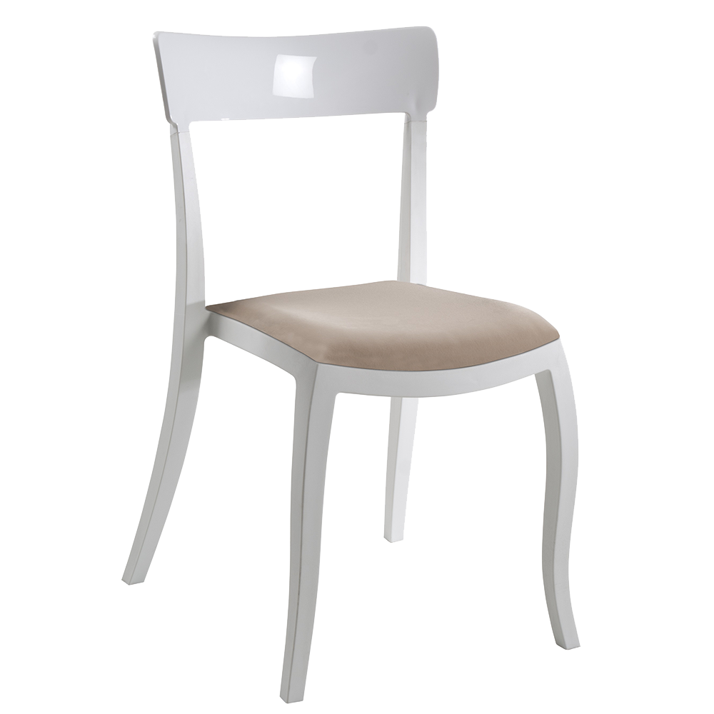 Stuhl mit Sitzkissen Hera-S weiß, weißes Oberteil beige Gewebe