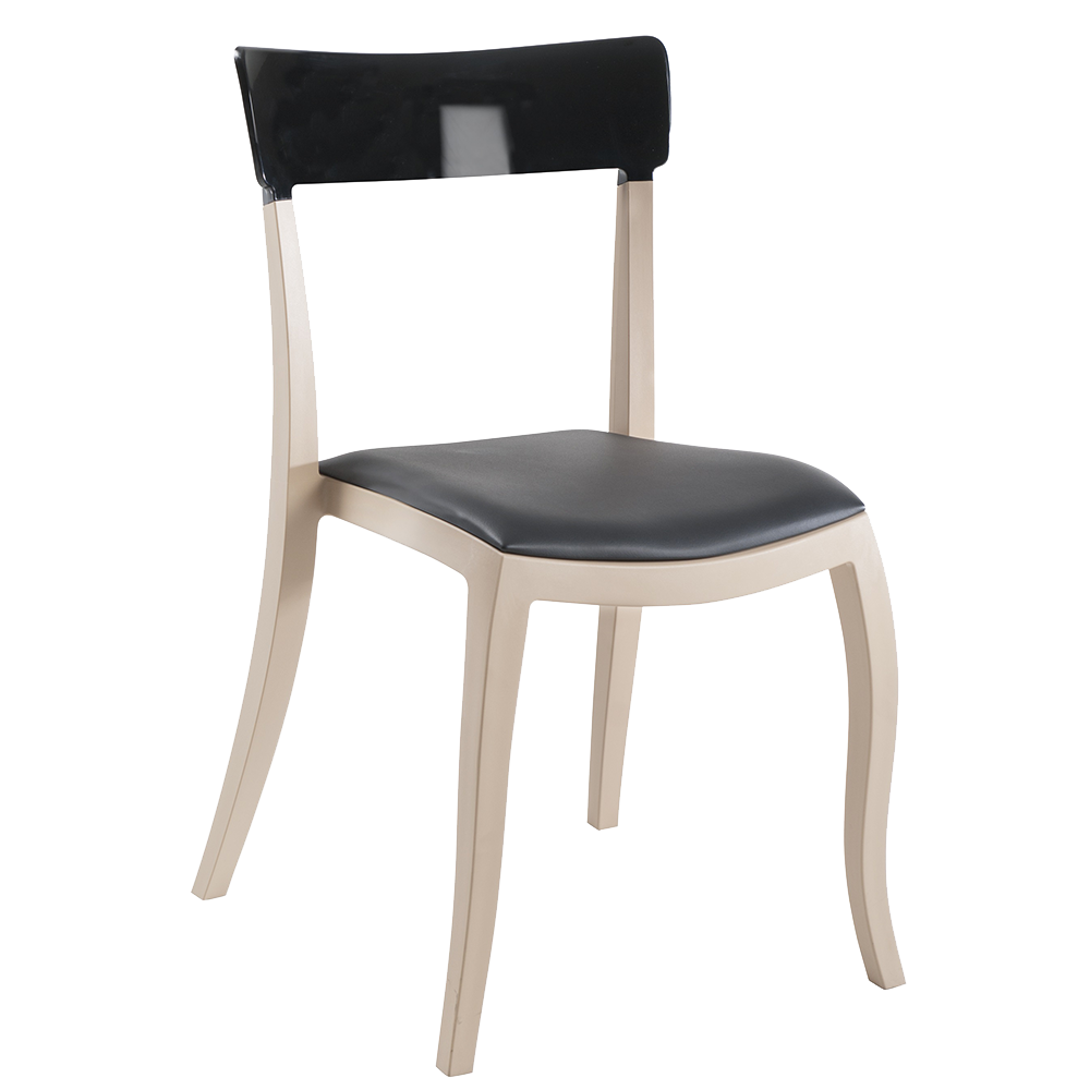Stuhl mit Sitzkissen Hera-S beige, schwarzes Oberteil schwarzes Gewebe