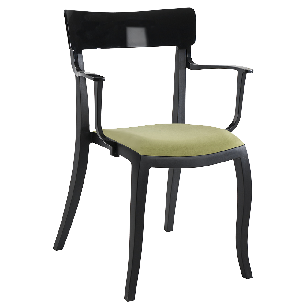 Sessel mit Sesselkissen Hera-K schwarz, schwarzes Oberteil grünes Gewebe