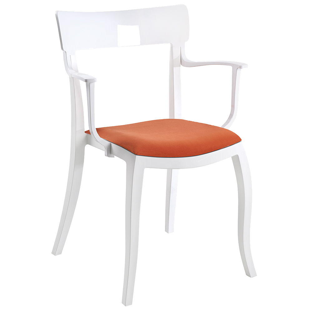 Sessel mit Sesselkissen Hera-K weiß, weißes Oberteil oranges Gewebe