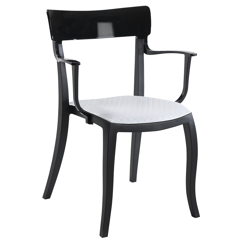 Sessel mit Sesselkissen Hera-K schwarz, schwarzes Oberteil weißes Gewebe