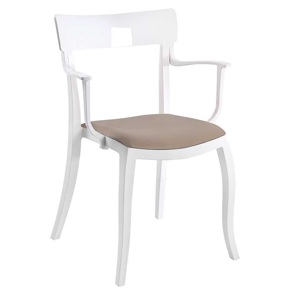 Sessel mit Sesselkissen Hera-K weiß, weißes Oberteil beige Gewebe
